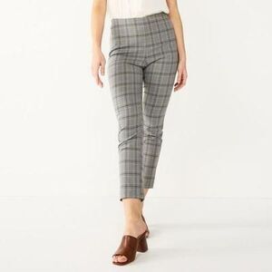 Nine West High Rise Side Zip Skinny Ankle Pants Womens 18 Long Gray Plaid NEW